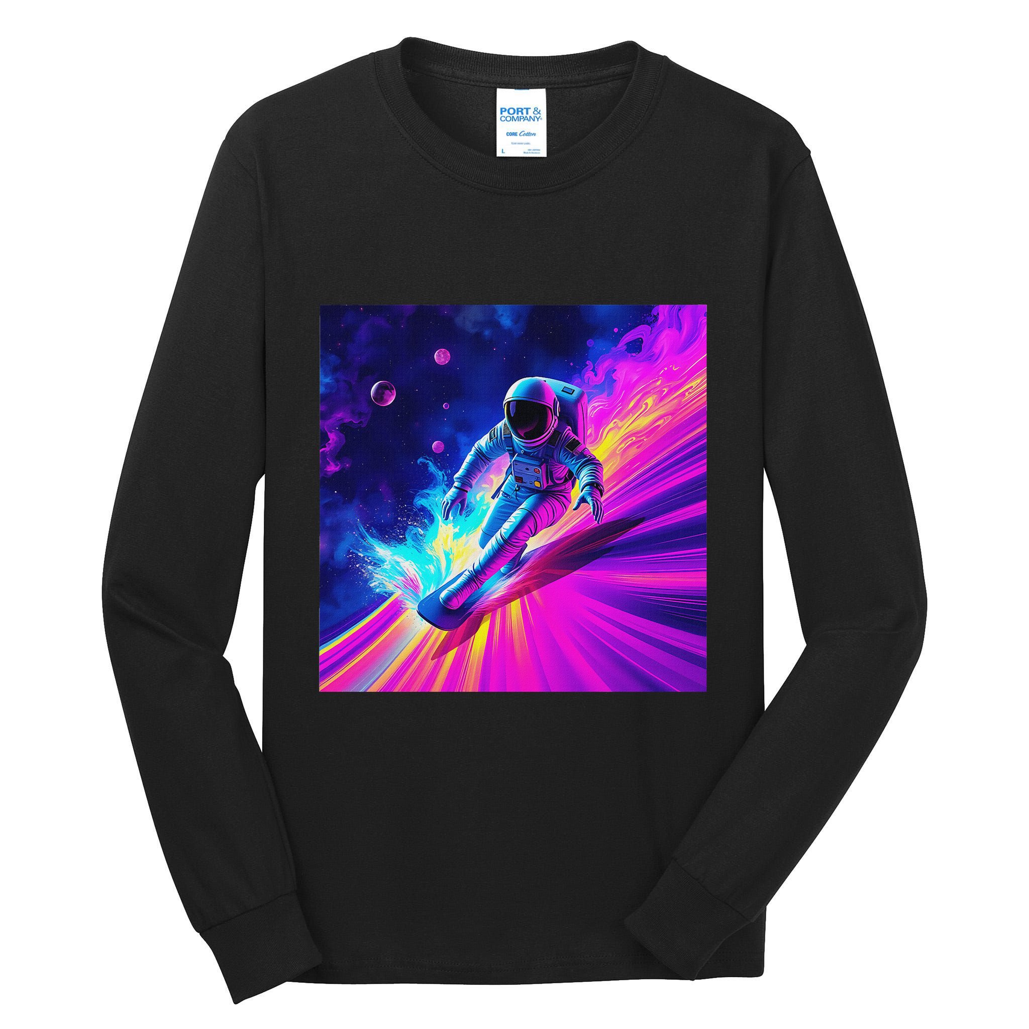 Astronaut Surfing Cosmic Rainbow Wave Graphic Design Art Tall Long Sleeve T-Shirt