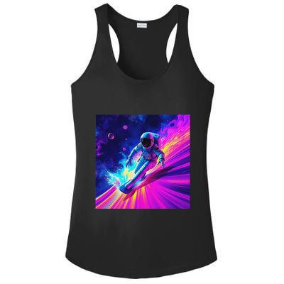 Astronaut Surfing Cosmic Rainbow Wave Graphic Design Art Ladies PosiCharge Competitor Racerback Tank
