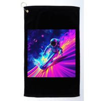 Astronaut Surfing Cosmic Rainbow Wave Graphic Design Art Golf Towel