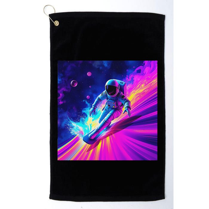 Astronaut Surfing Cosmic Rainbow Wave Graphic Design Art Golf Towel