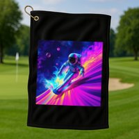 Astronaut Surfing Cosmic Rainbow Wave Graphic Design Art Golf Towel