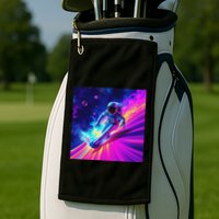 Astronaut Surfing Cosmic Rainbow Wave Graphic Design Art Golf Towel