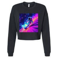 Astronaut Surfing Cosmic Rainbow Wave Graphic Design Art Cropped Pullover Crew