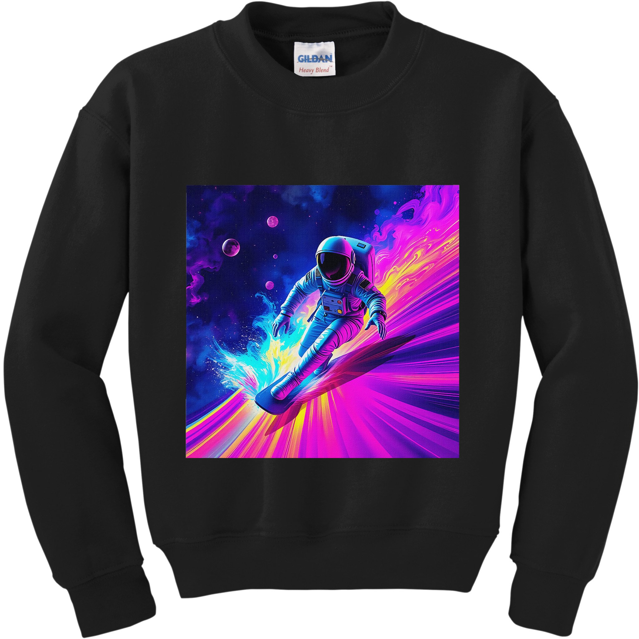 Astronaut Surfing Cosmic Rainbow Wave Graphic Design Art Kids Sweatshirt