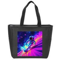 Astronaut Surfing Cosmic Rainbow Wave Graphic Design Art Zip Tote Bag
