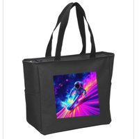 Astronaut Surfing Cosmic Rainbow Wave Graphic Design Art Zip Tote Bag