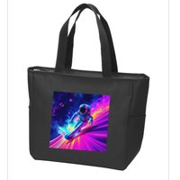 Astronaut Surfing Cosmic Rainbow Wave Graphic Design Art Zip Tote Bag