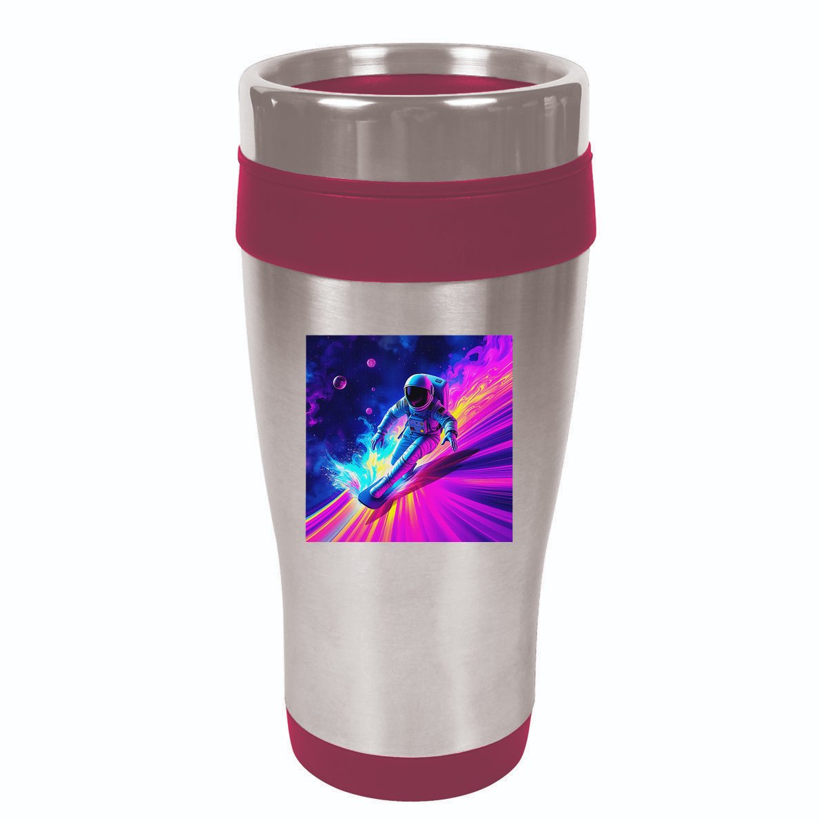 Astronaut Surfing Cosmic Rainbow Wave Graphic Design Art 16oz Travel Tumbler