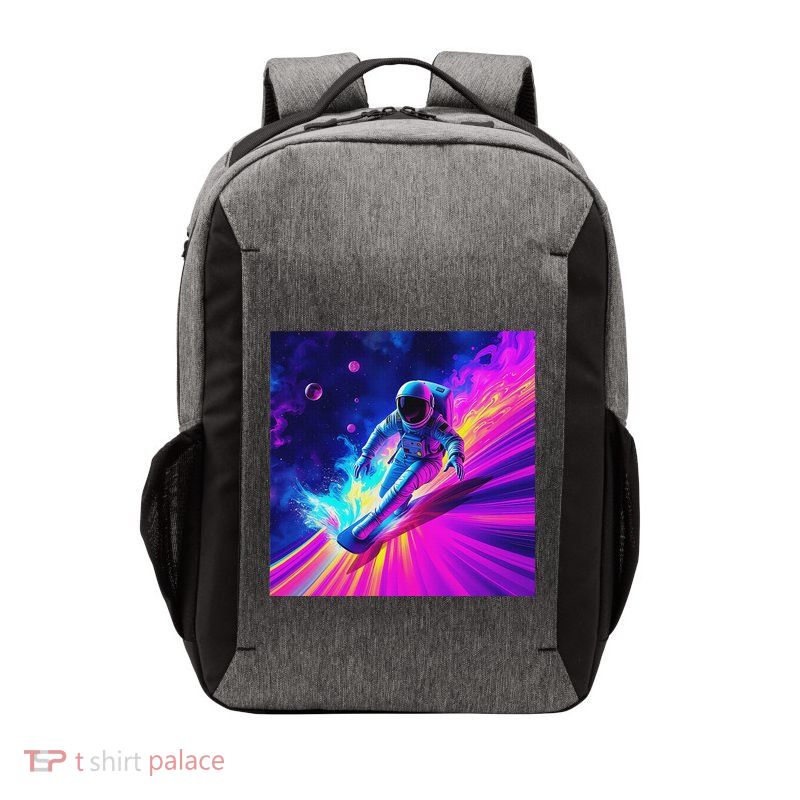 Astronaut Surfing Cosmic Rainbow Wave Graphic Design Art Vector Backpack
