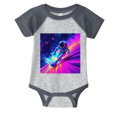 Astronaut Surfing Cosmic Rainbow Wave Graphic Design Art Infant Baby Jersey Bodysuit