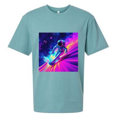 Astronaut Surfing Cosmic Rainbow Wave Graphic Design Art Sueded Cloud Jersey T-Shirt