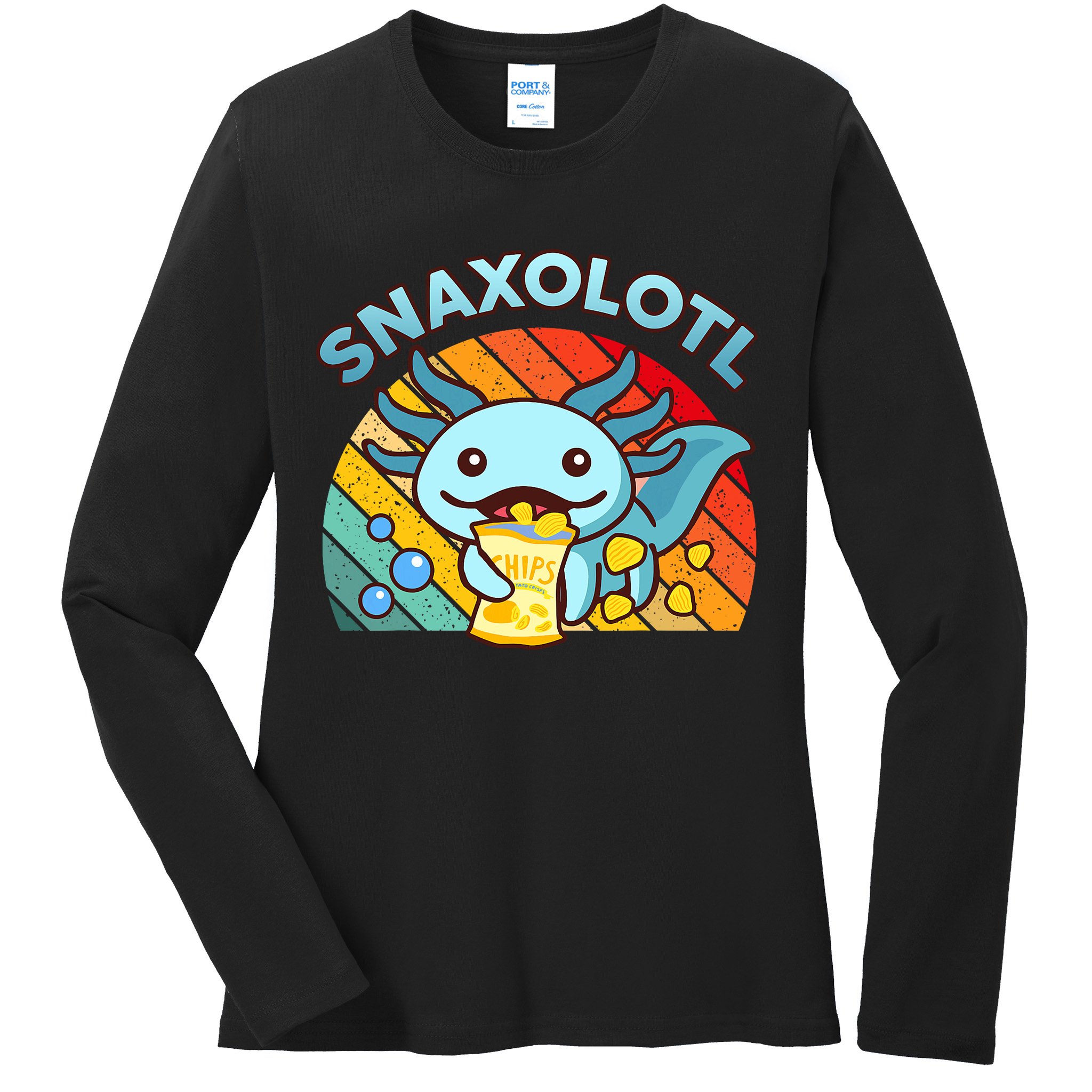 Axolotl- Snaxolotl Cute Axolotl Snacks Funny Food  Ladies Long Sleeve Shirt