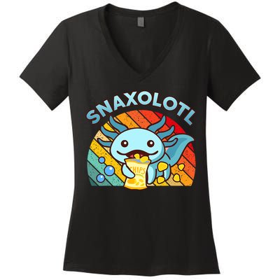 Axolotl- Snaxolotl Cute Axolotl Snacks Funny Food  Women's V-Neck T-Shirt