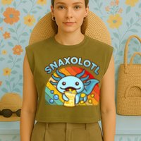 Axolotl- Snaxolotl Cute Axolotl Snacks Funny Food  Garment-Dyed Women's Muscle Tee
