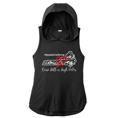 Appalachia Strong Come Hell Or High Water Mountain Ladies PosiCharge Tri-Blend Wicking Draft Hoodie Tank