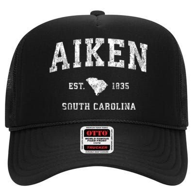 Aiken South Carolina Sc Vintage Athletic Sports Design High Crown Mesh Back Trucker Hat