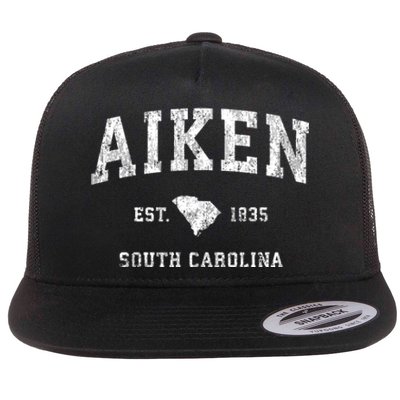 Aiken South Carolina Sc Vintage Athletic Sports Design Flat Bill Trucker Hat