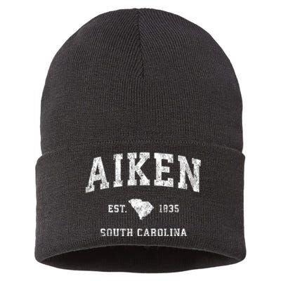 Aiken South Carolina Sc Vintage Athletic Sports Design Sustainable Knit Beanie