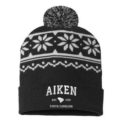 Aiken South Carolina Sc Vintage Athletic Sports Design USA-Made Snowflake Beanie