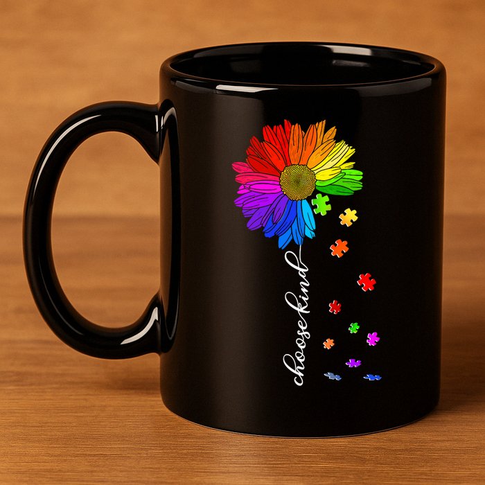 Autism Sunflower Choose Kind 11oz C Handle Ceramic Mug