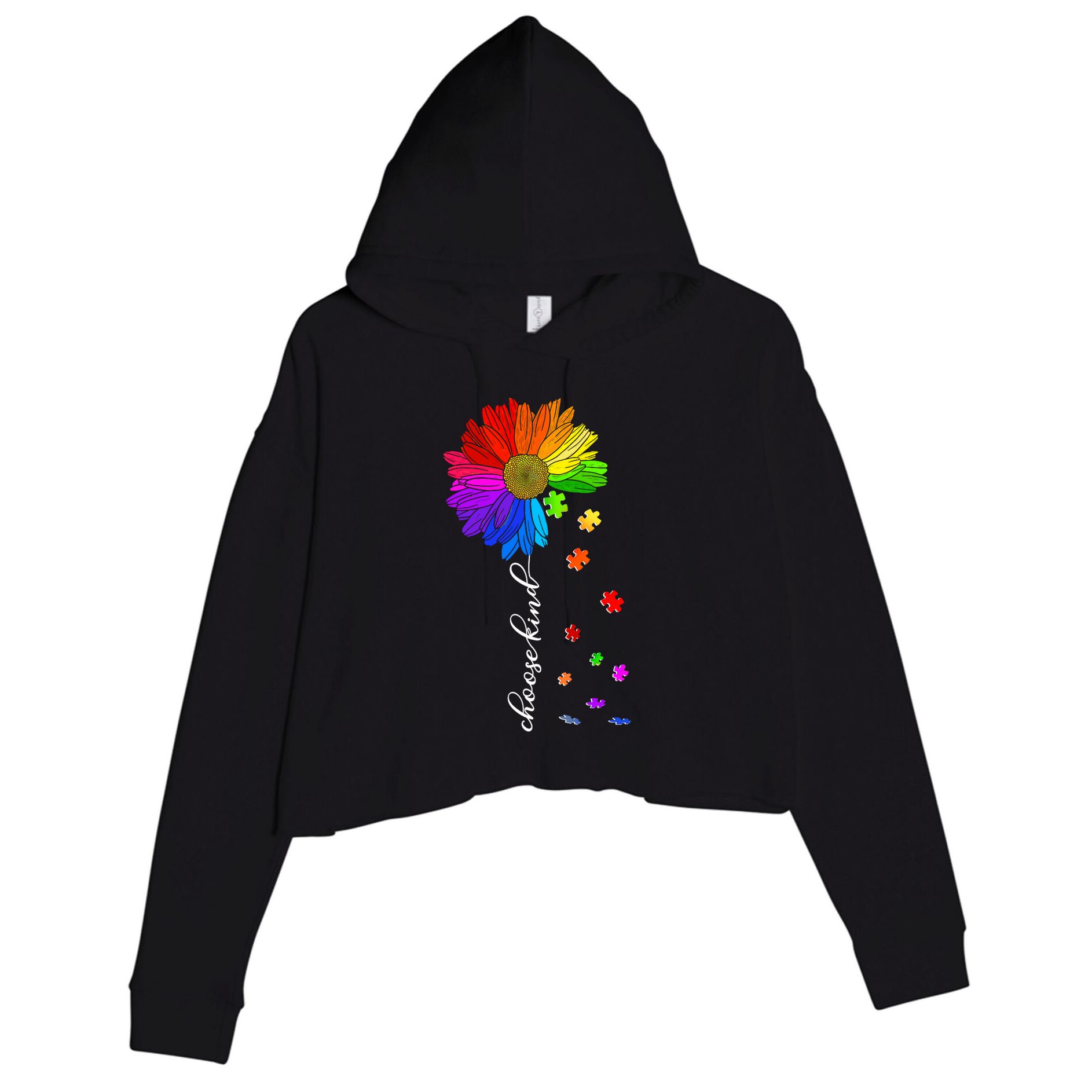 Autism Sunflower Choose Kind Crop Fleece Hoodie
