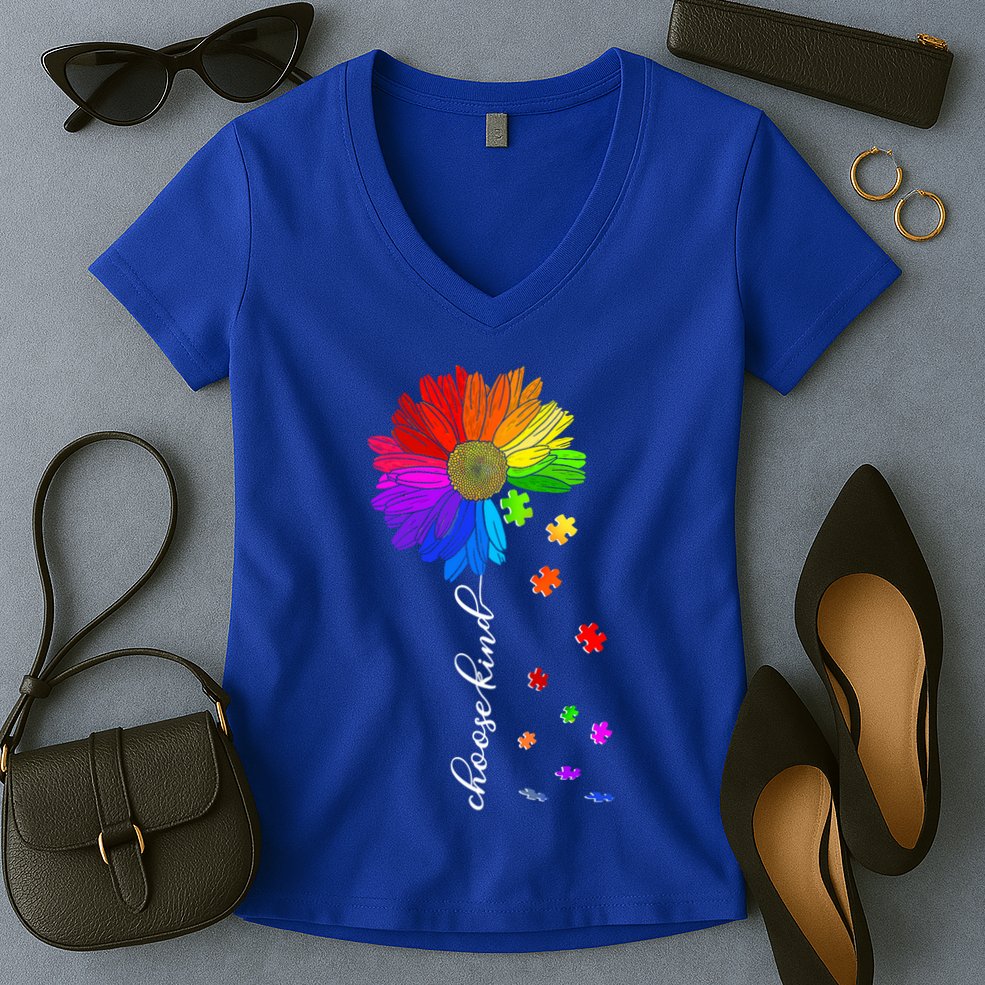 Autism Sunflower Choose Kind Women's V-Neck T-Shirt