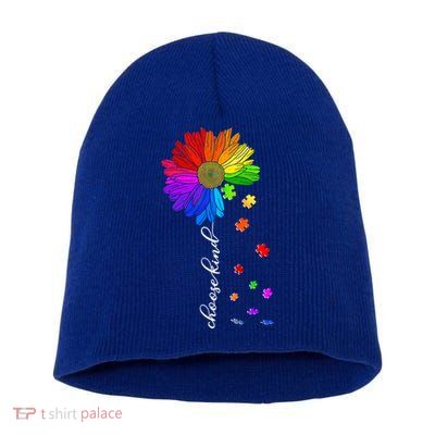 Autism Sunflower Choose Kind Short Acrylic Beanie