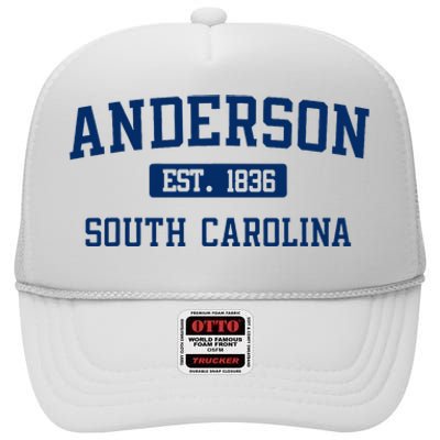 Anderson South Carolina Classic Varsity Style Block Letter High Crown Mesh Back Trucker Hat