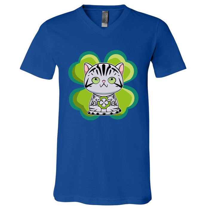 American Shorthair Cat Anime Kitten Irish St Patricks Funny Gift V-Neck T-Shirt