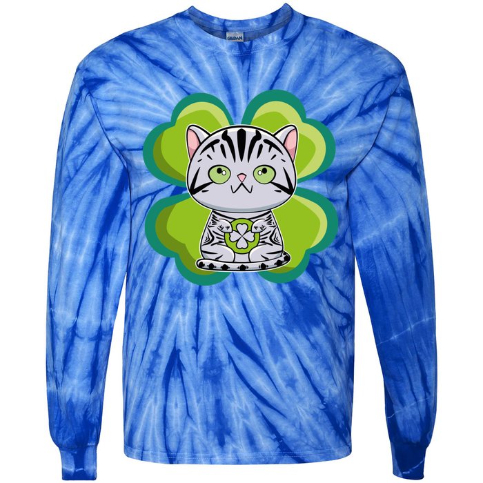 American Shorthair Cat Anime Kitten Irish St Patricks Funny Gift Tie-Dye Long Sleeve Shirt