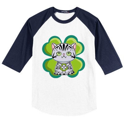 American Shorthair Cat Anime Kitten Irish St Patricks Funny Gift Baseball Sleeve Shirt