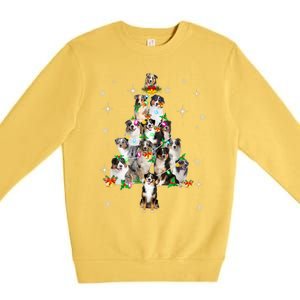 Australian Shepherd Christmas Tree Lights Xmas Pajama Dog Cool Gift Premium Crewneck Sweatshirt