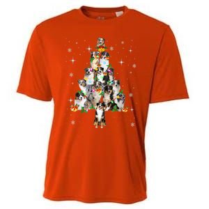 Australian Shepherd Christmas Tree Lights Xmas Pajama Dog Cool Gift Cooling Performance Crew T-Shirt