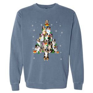 Australian Shepherd Christmas Tree Lights Xmas Pajama Dog Cool Gift Garment-Dyed Sweatshirt