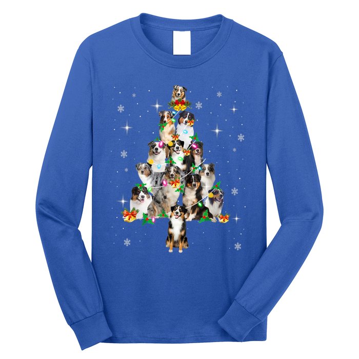 Australian Shepherd Christmas Tree Lights Xmas Pajama Dog Cool Gift Long Sleeve Shirt