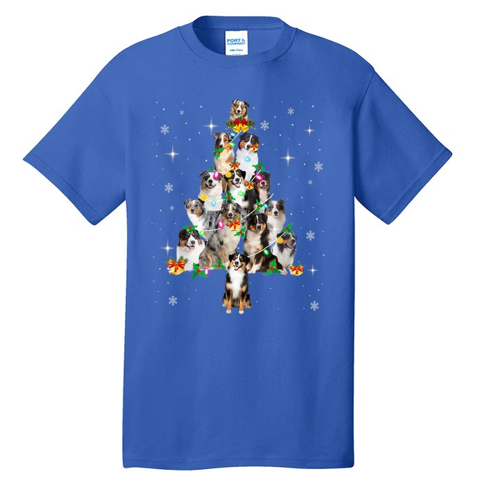 Australian Shepherd Christmas Tree Lights Xmas Pajama Dog Cool Gift Tall T-Shirt