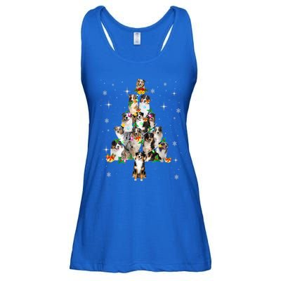 Australian Shepherd Christmas Tree Lights Xmas Pajama Dog Cool Gift Ladies Essential Flowy Tank