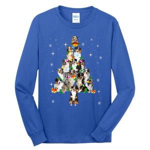 Australian Shepherd Christmas Tree Lights Xmas Pajama Dog Cool Gift Tall Long Sleeve T-Shirt