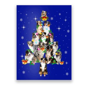 Australian Shepherd Christmas Tree Lights Xmas Pajama Dog Cool Gift Poster