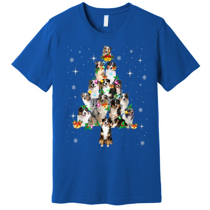 Australian Shepherd Christmas Tree Lights Xmas Pajama Dog Cool Gift Premium T-Shirt