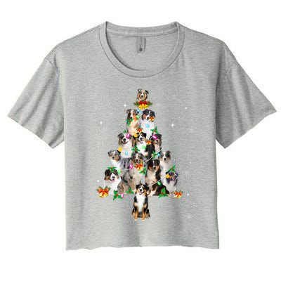 Australian Shepherd Christmas Tree Lights Xmas Pajama Dog Cool Gift Women's Crop Top Tee