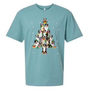 Australian Shepherd Christmas Tree Lights Xmas Pajama Dog Cool Gift Sueded Cloud Jersey T-Shirt