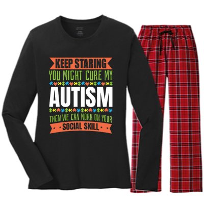 Autism Son Child Daughter Keep Staring Cure My Autism Women's Long Sleeve Flannel Pajama Set 