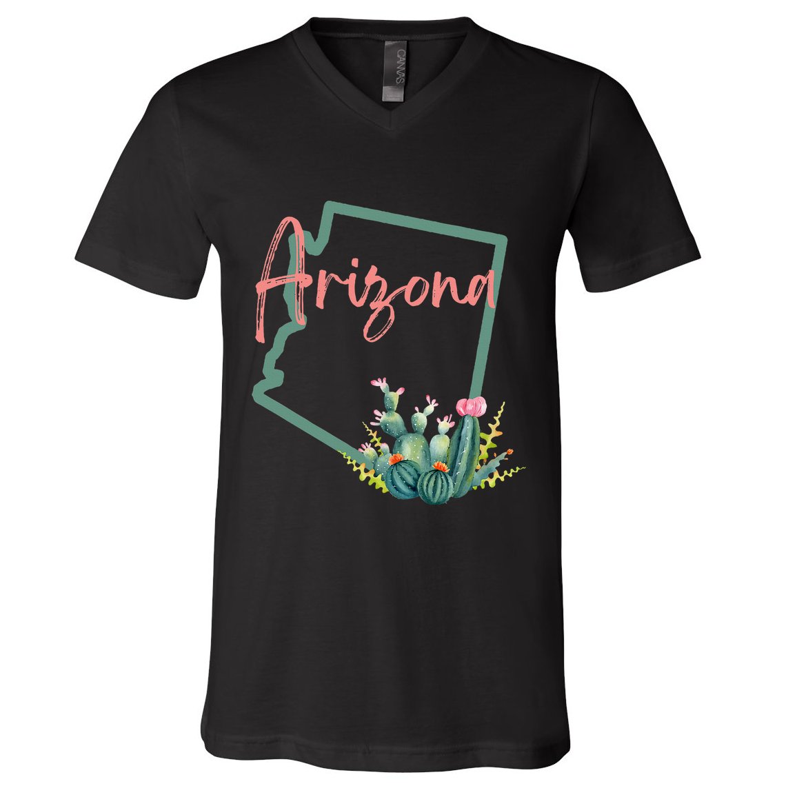 Arizona State Cactus Flowers V-Neck T-Shirt