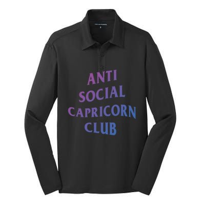 Anti Social Capricorn Club Birth Sign Capricorn Zodiac Gift Silk Touch Performance Long Sleeve Polo