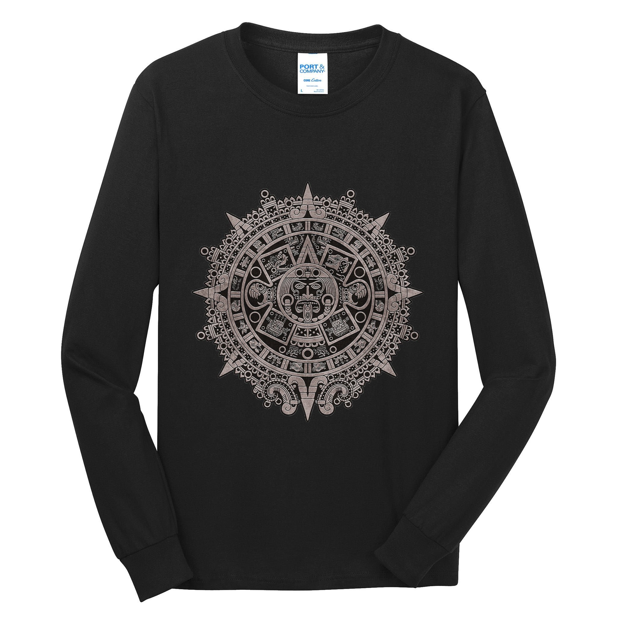 Aztec Sun Calendar Aztec Sun Stone Mayan Sun Symbol Tall Long Sleeve T-Shirt