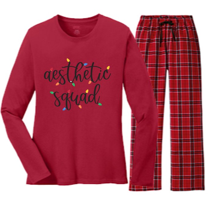 Aesthetic Squad Christmas Lights Happy Holiday Season Women's Long Sleeve Flannel Pajama Set 