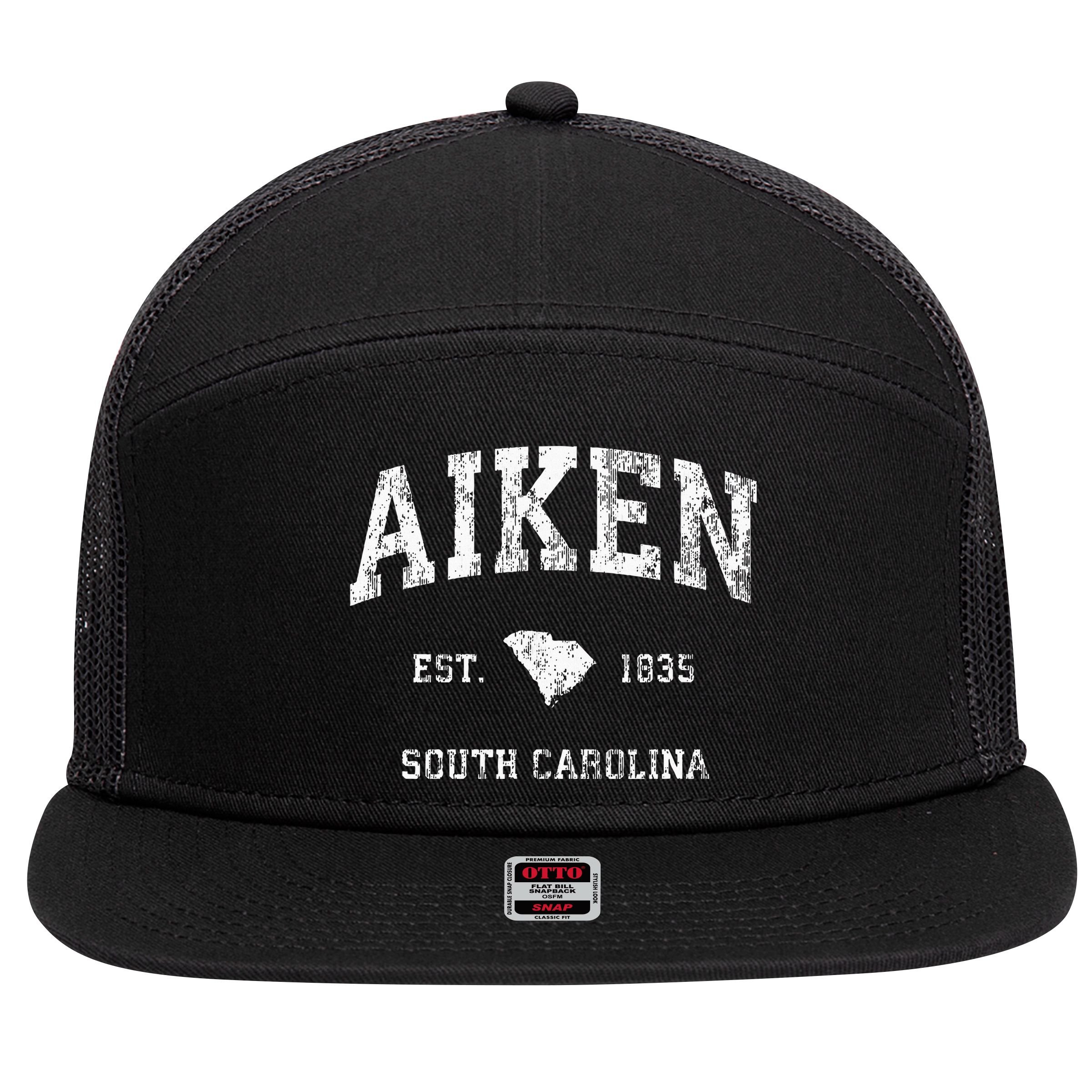 Aiken South Carolina Sc Vintage Athletic Sports 7 Panel Mesh Trucker Snapback Hat