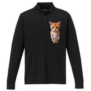 Adorable Standing Cat With Big Eyes And Cute Charm Funny Performance Long Sleeve Polo