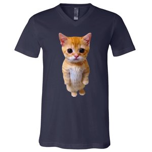 Adorable Standing Cat With Big Eyes And Cute Charm Funny V-Neck T-Shirt